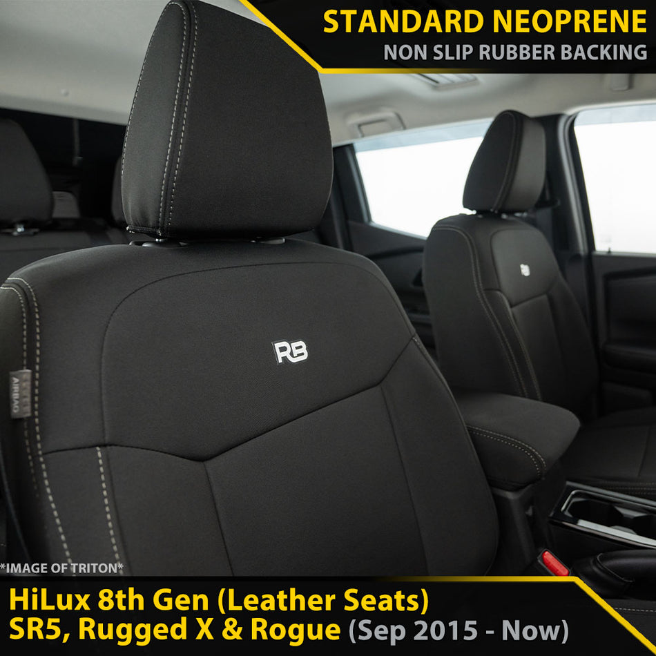 Toyota Hilux 8th Gen (Leather Seats) SR5, Rugged X & Rogue GP4 Neoprene 2x Front Seat Covers (Available)-Razorback 4x4