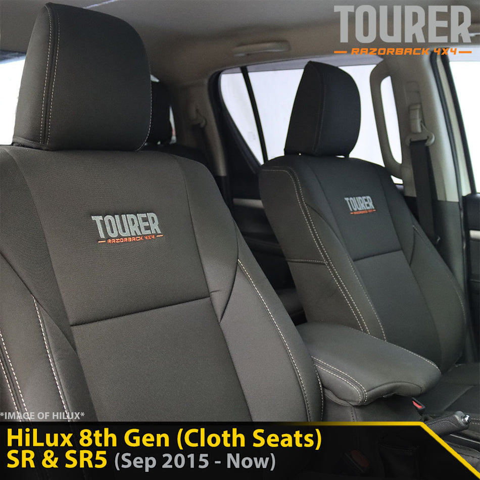 Toyota Hilux 8th Gen (Cloth Seats) SR & SR5 Tourer 2x Front Row Seat Covers (In Stock)-Razorback 4x4