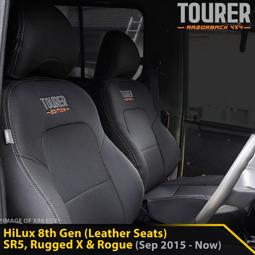 Toyota HiLux 8th Gen (Leather Seats) SR5, Rugged X & Rogue GP9 Tourer 2x Front Row Seat Covers (Made to Order)