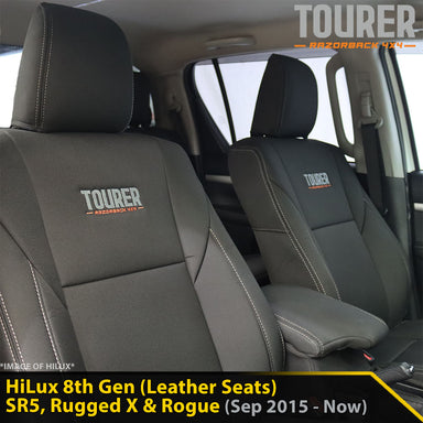 Toyota HiLux 8th Gen (Leather Seats) SR5, Rugged X & Rogue GP9 Tourer 2x Front Row Seat Covers (Made to Order)-Razorback 4x4