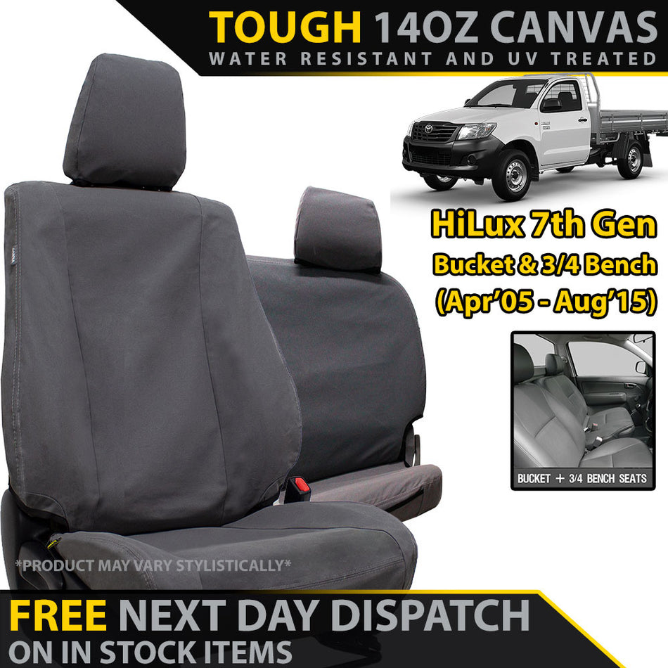 Toyota Hilux 7th Gen - Bucket + 3/4 Bench - XP6 Tough Canvas 2x Front Seat Covers (In Stock)