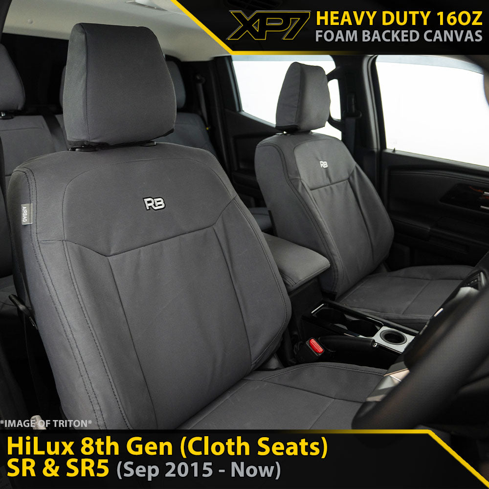 Toyota HiLux 8th Gen (Cloth Seats) SR & SR5 XP7 Heavy Duty Canvas 2x Front Seat Covers (Made to Order)-Razorback 4x4