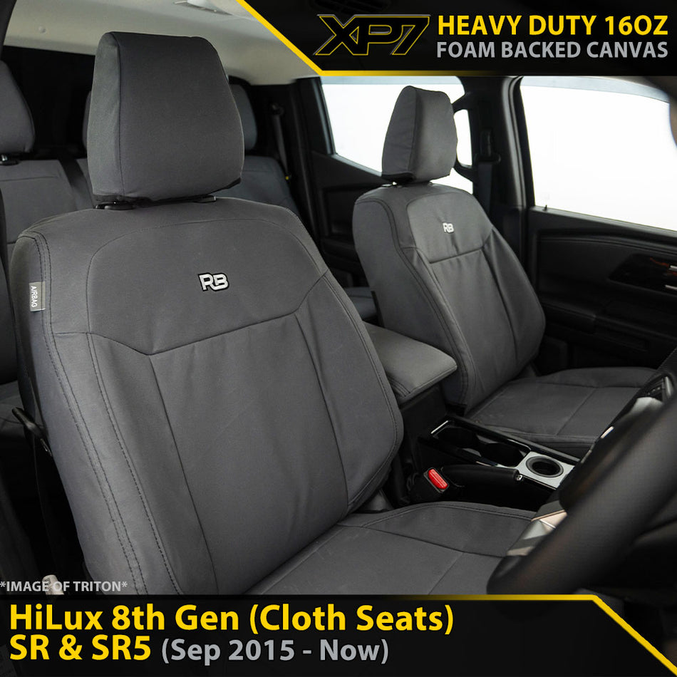 Toyota HiLux 8th Gen (Cloth Seats) SR & SR5 XP7 Heavy Duty Canvas 2x Front Seat Covers (Made to Order)-Razorback 4x4