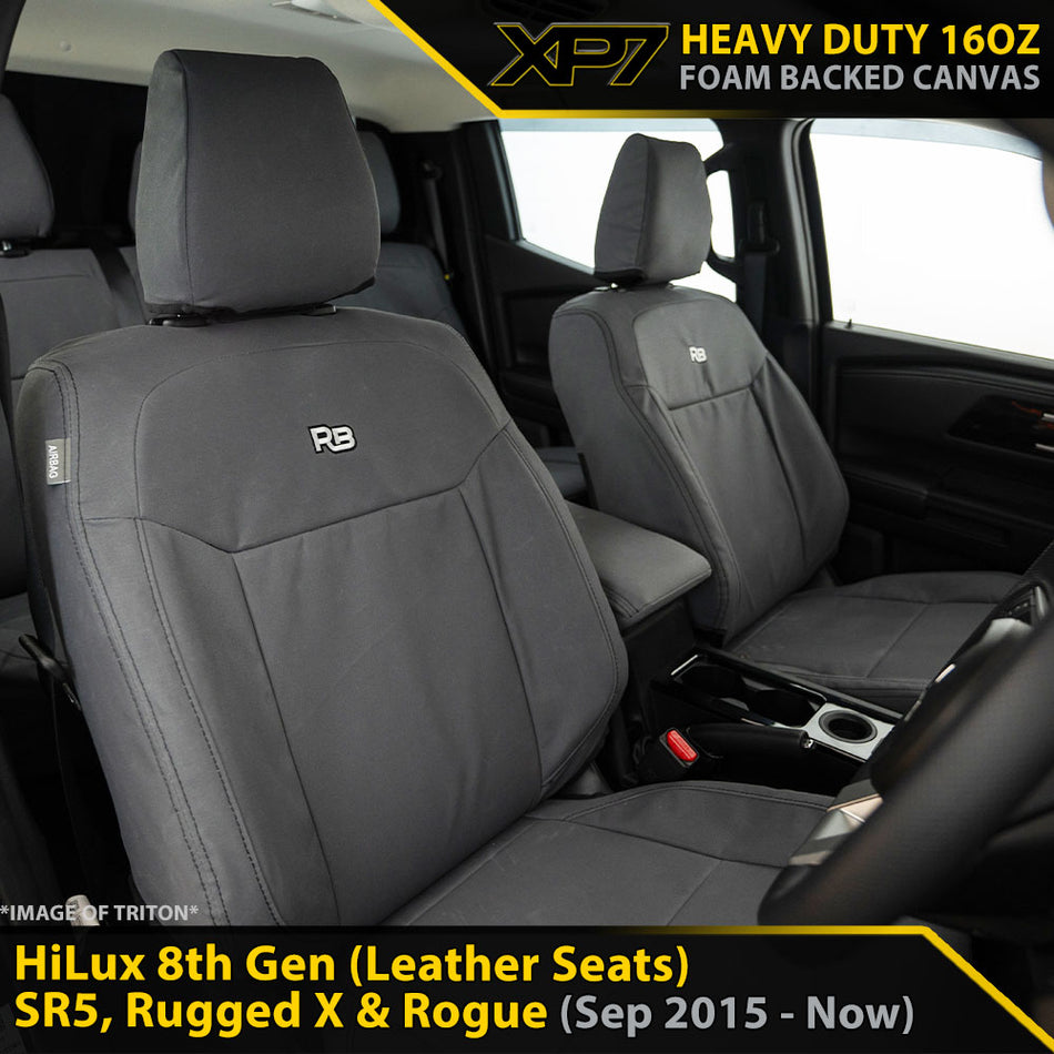 Toyota Hilux 8th Gen (Leather Seats) SR5, Rugged X & Rogue XP7 Heavy Duty Canvas 2x Front Seat Covers (In Stock)-Razorback 4x4