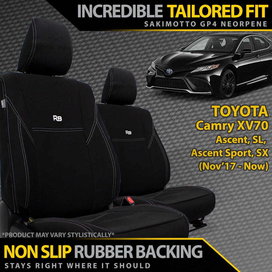 Toyota Camry XV70 Sedan Neoprene 2x Front Row Seat Covers (In Stock)-Razorback 4x4