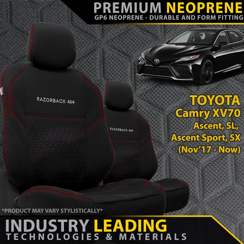 Toyota Camry XV70 Sedan Premium Neoprene 2x Front Row Seat Covers (Made to Order)-Razorback 4x4