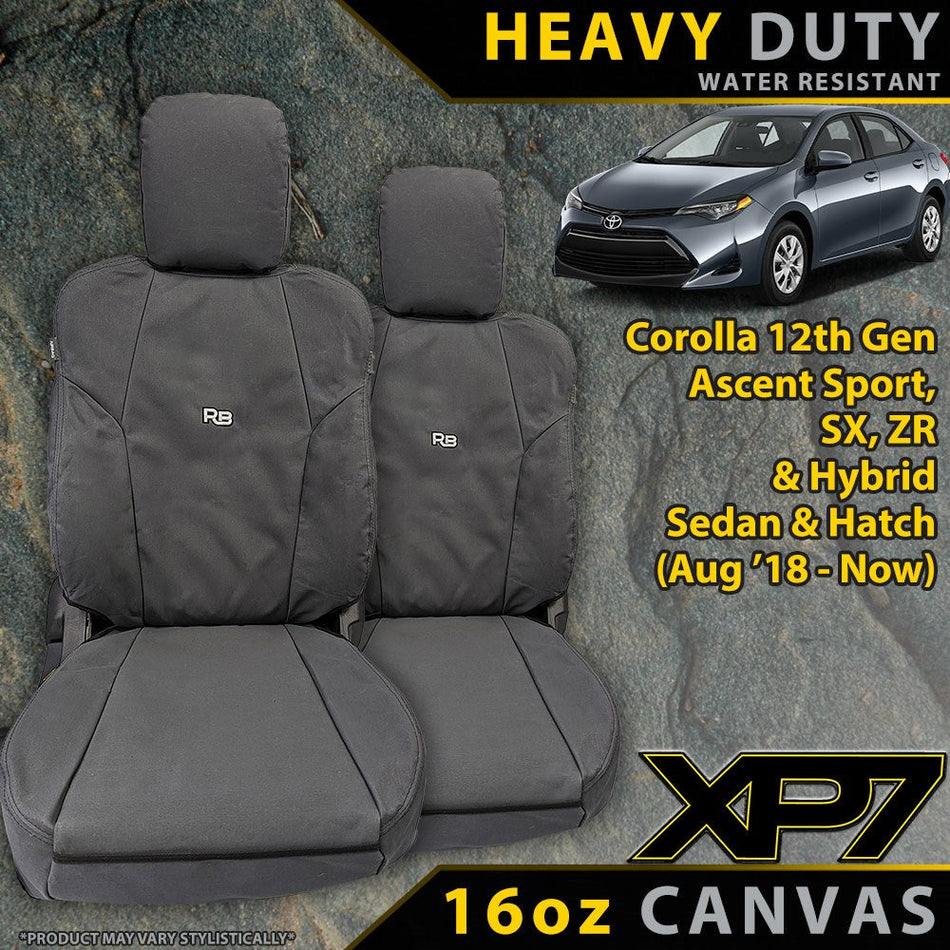 Toyota Corolla 12th Gen Heavy Duty XP7 Canvas 2x Front Row Seat Covers (Made to Order)-Razorback 4x4