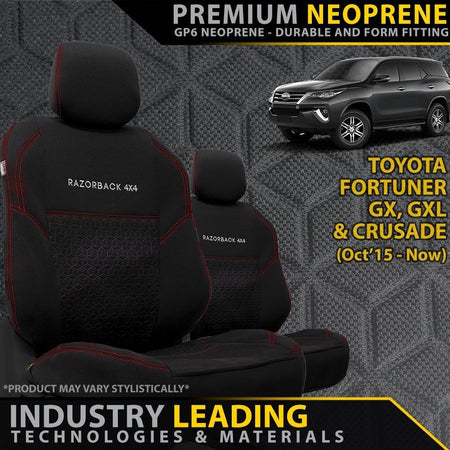 Toyota Fortuner Premium Neoprene 2x Front Seat Covers (Made to Order)-Razorback 4x4