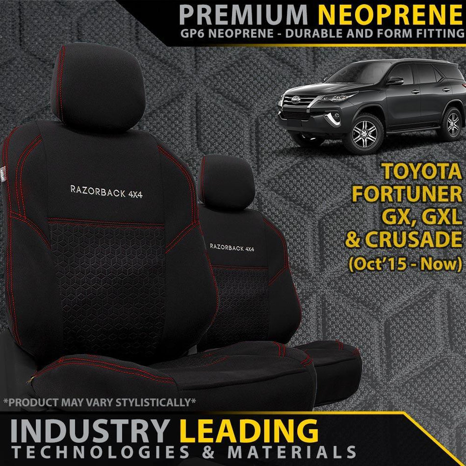 Toyota Fortuner Premium Neoprene 2x Front Seat Covers (Made to Order)-Razorback 4x4
