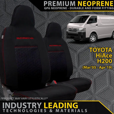 Toyota HiAce Premium Neoprene 2x Front Seat Covers (Made to Order)-Razorback 4x4