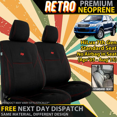Toyota HiLux 7th Gen Retro Premium Neoprene (Standard Seat) 2x Front Seat Covers (In Stock)-Razorback 4x4