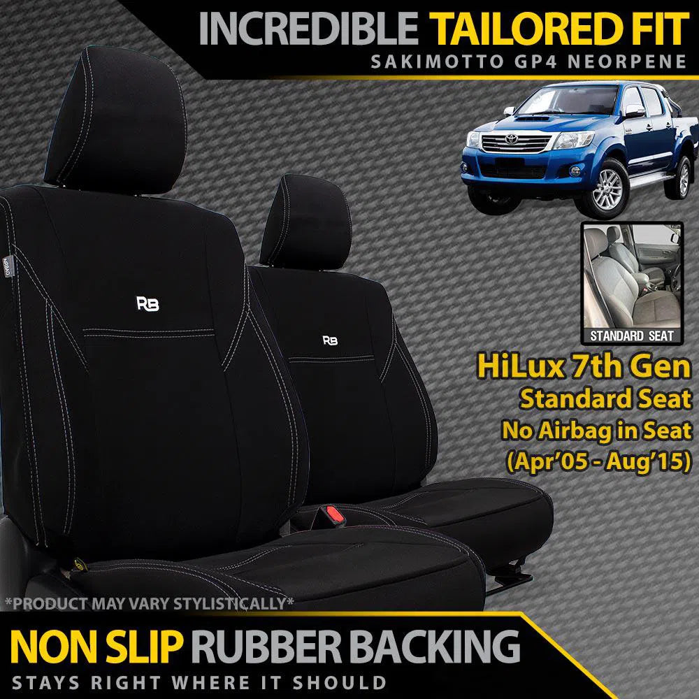 Toyota HiLux 7th Gen (STD SEAT) Neoprene 2x Front Seat Covers (Available)-Razorback 4x4