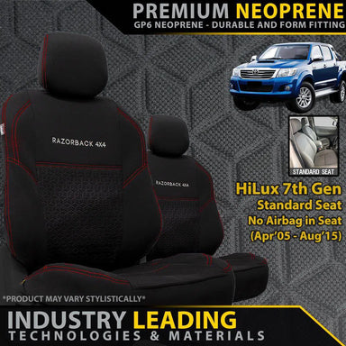 Toyota HiLux 7th Gen (STD SEAT) Premium Neoprene 2x Front Seat Covers (Made to Order)-Razorback 4x4