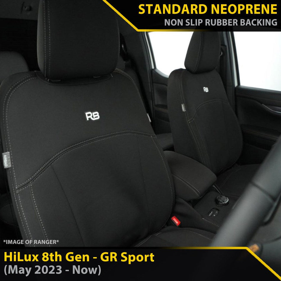 Toyota HiLux 8th Gen GR Sport GP4 Neoprene 2x Front Seat Covers (Made to Order)-Razorback 4x4