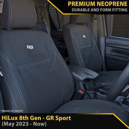 Toyota HiLux 8th Gen GR Sport GP6 Premium Neoprene 2x Front Seat Covers (Made to Order)-Razorback 4x4