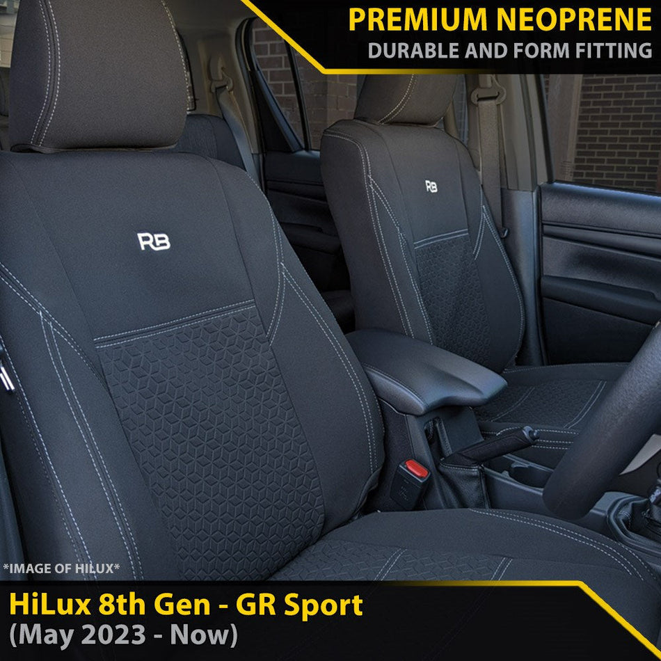 Toyota HiLux 8th Gen GR Sport GP6 Premium Neoprene 2x Front Seat Covers (Made to Order)-Razorback 4x4