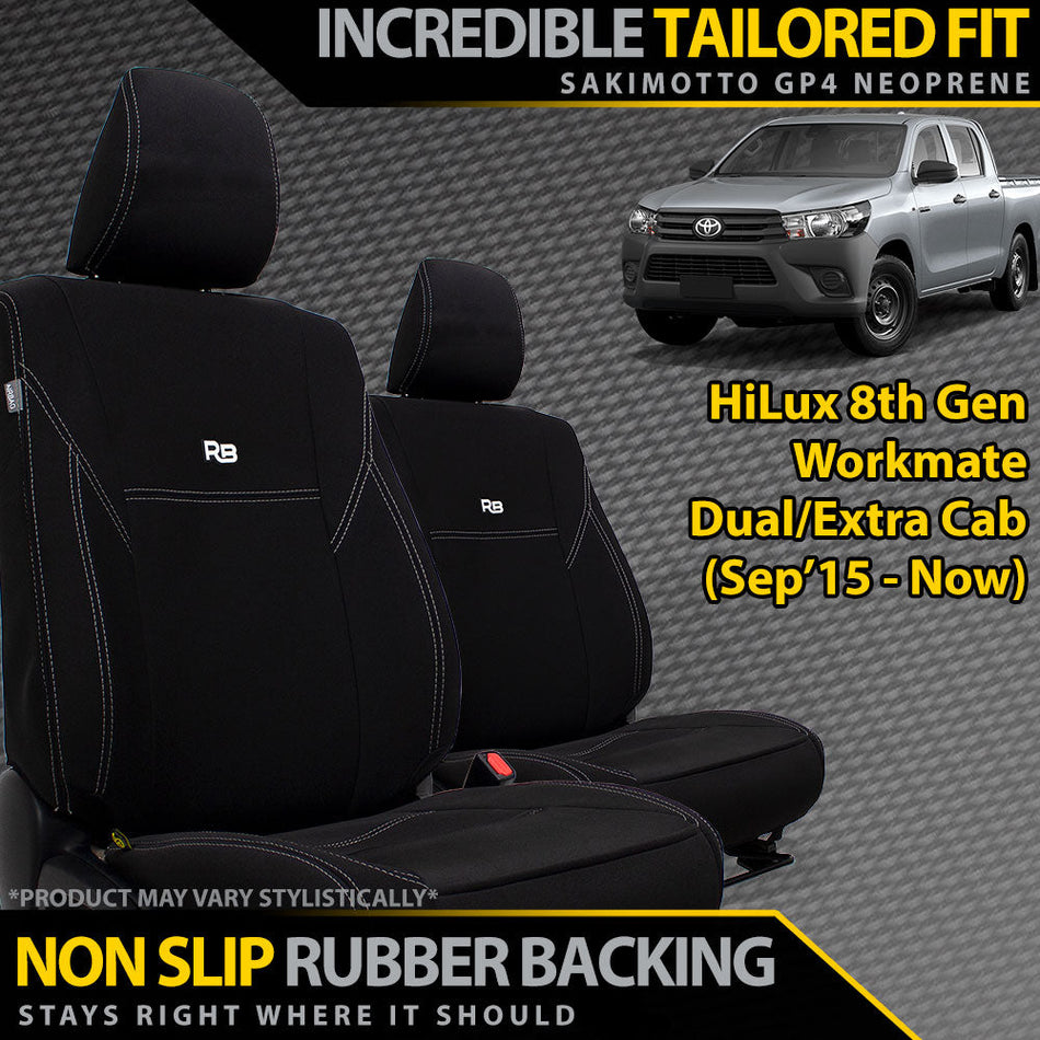 Toyota Hilux 8th Gen Workmate Neoprene 2x Front Row Seat Covers (Available)-Razorback 4x4
