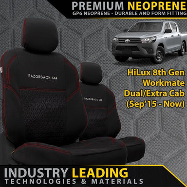 Toyota HiLux 8th Gen Workmate Premium Neoprene 2x Front Row Seat Covers (Made to Order)-Razorback 4x4