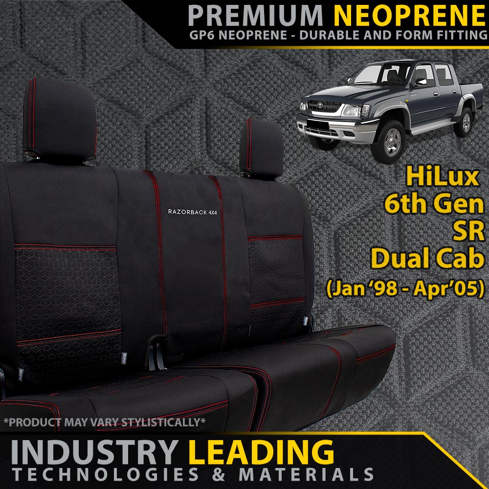 Toyota Hilux 6th Gen Premium Neoprene 100% Rear Bench Seat Covers (Made to Order)-Razorback 4x4
