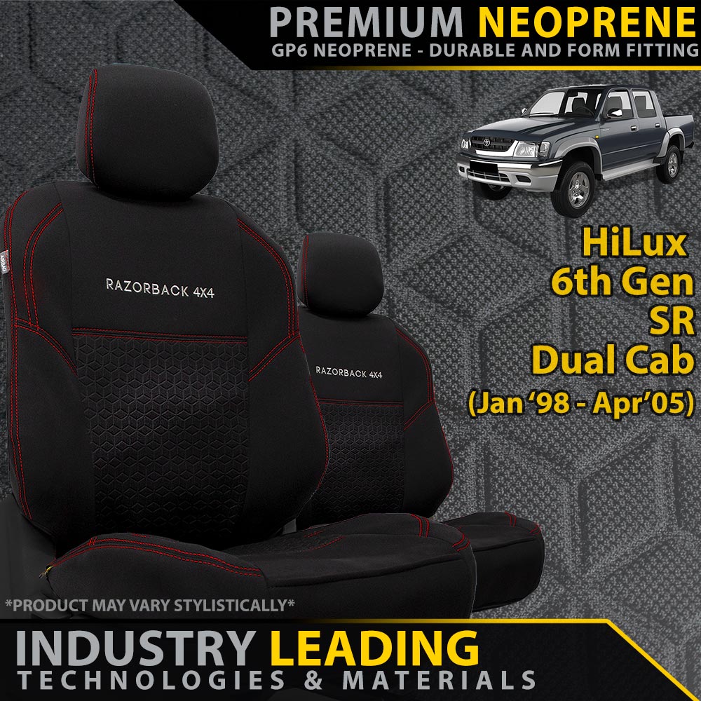 Toyota Hilux 6th Gen SR Premium Neoprene 2x Front Seat Covers (Made to Order)-Razorback 4x4