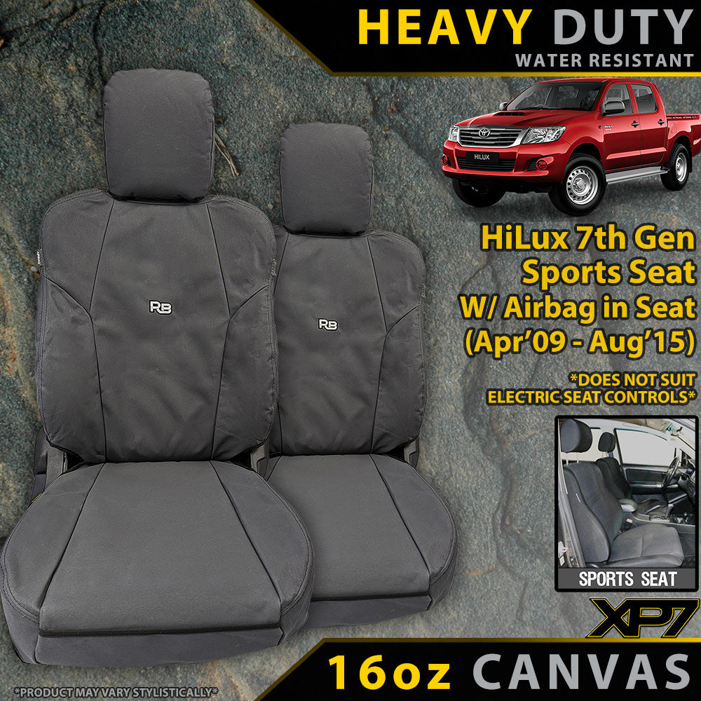 Toyota Hilux 7th Gen (SPORT SEAT) Heavy Duty XP7 Canvas 2x Front Seat Covers (Available)-Razorback 4x4