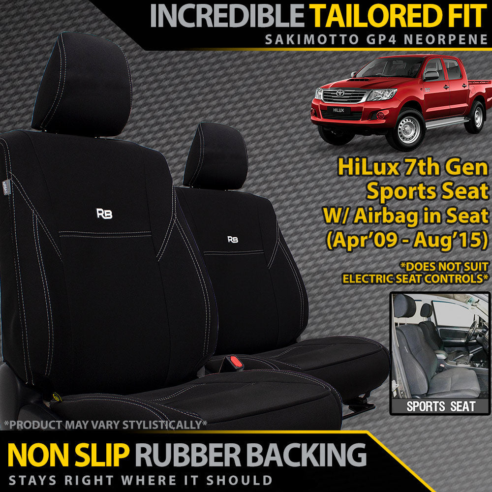 Toyota Hilux 7th Gen (SPORT SEAT) Neoprene 2x Front Seat Covers (Made to Order)-Razorback 4x4