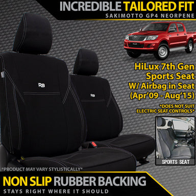 Toyota Hilux 7th Gen (SPORT SEAT) Neoprene 2x Front Seat Covers (Made to Order)-Razorback 4x4