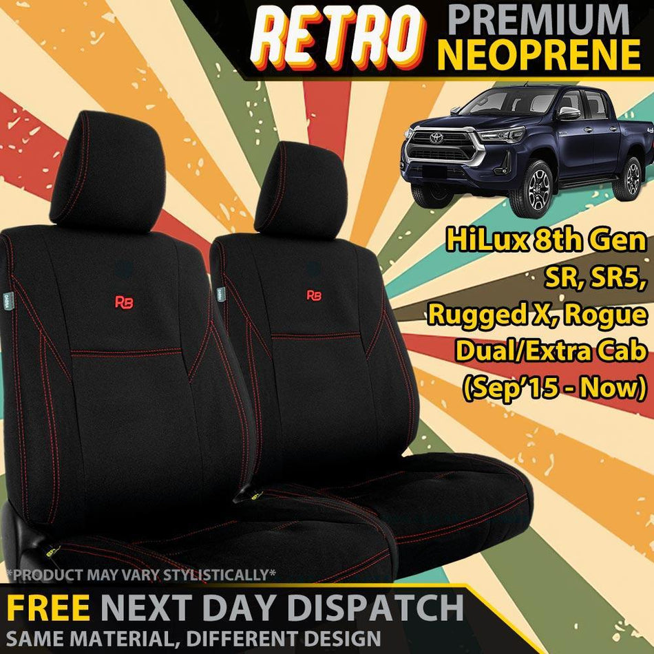 Toyota Hilux 8th Gen Retro Premium Neoprene 2x Front Seat Covers (In Stock)-Razorback 4x4