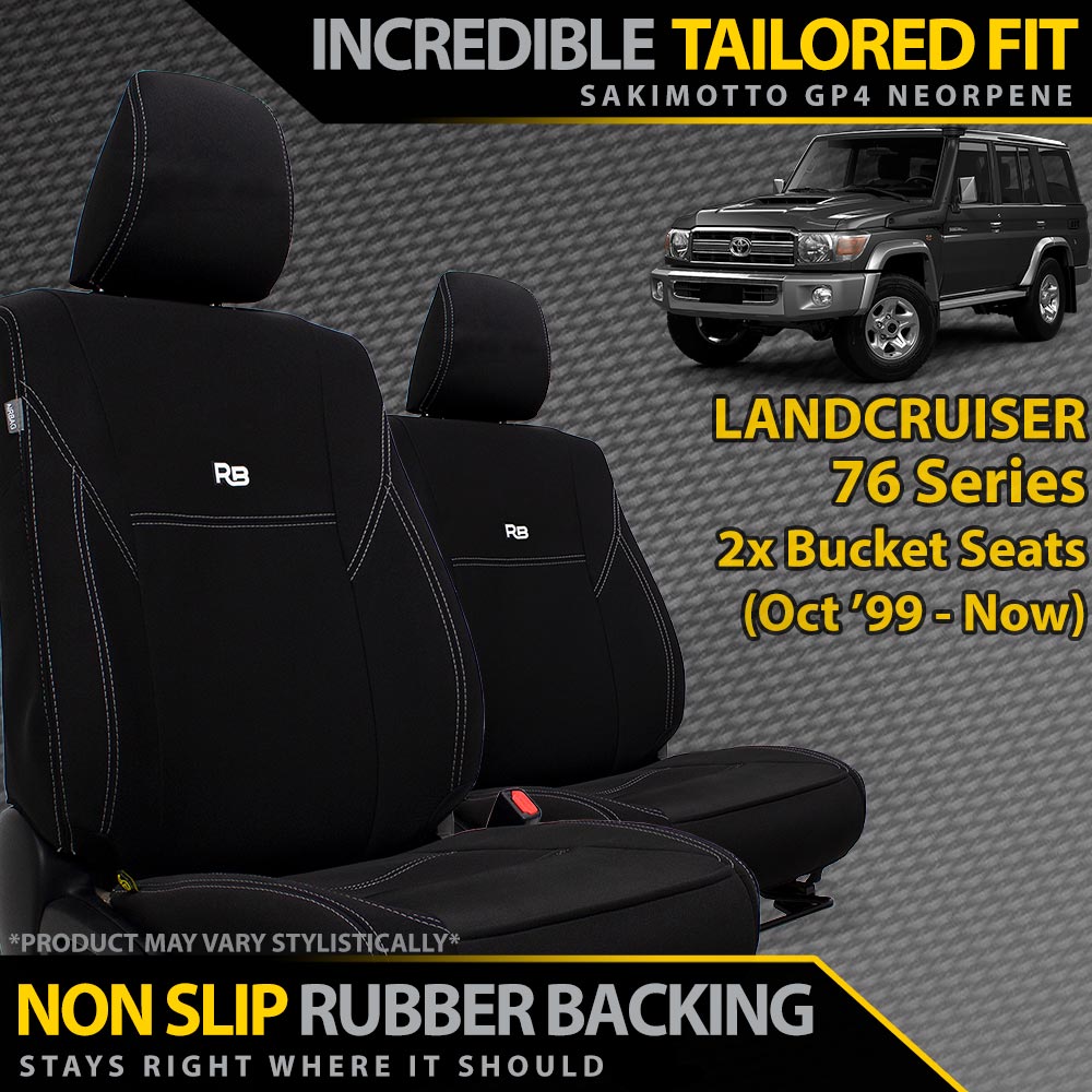 Toyota LC 76 Series 2x Bucket Seats Neoprene 2x Front Seat Covers (Made to Order)-Razorback 4x4