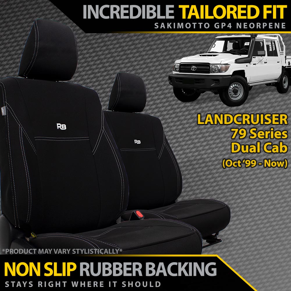 Toyota LC 79 Series Dual Cab Neoprene 2x Front Seat Covers (Available)-Razorback 4x4