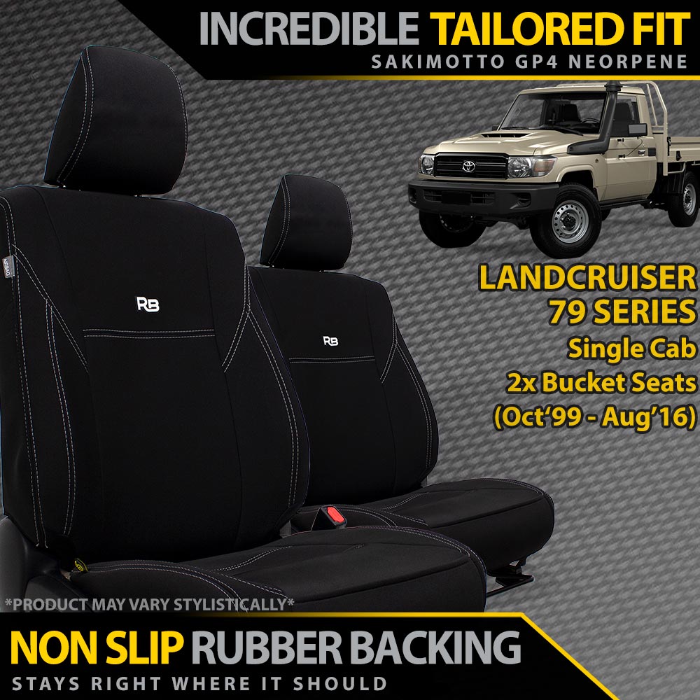 Toyota LC 79 Series Single Cab (2x Buckets) Neoprene 2x Front Seat Covers (Available)-Razorback 4x4