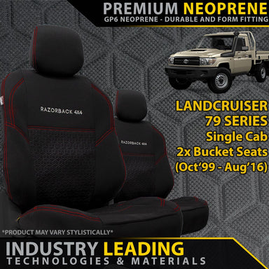 Toyota LC 79 Series Single Cab (2x Buckets) Premium Neoprene 2x Front Seat Covers (Made to Order)-Razorback 4x4