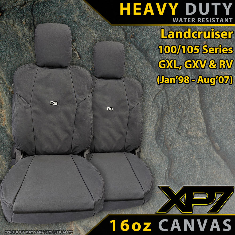 Toyota Landcruiser 100/105 Series GXL, GXV & RV XP7 Heavy Duty Canvas 2x Front Seat Covers (In Stock)