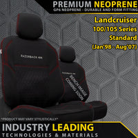 Toyota Landcruiser 100/105 Series Standard - Premium Neoprene 2x Front Row Seat Covers (Made to Order)-Razorback 4x4