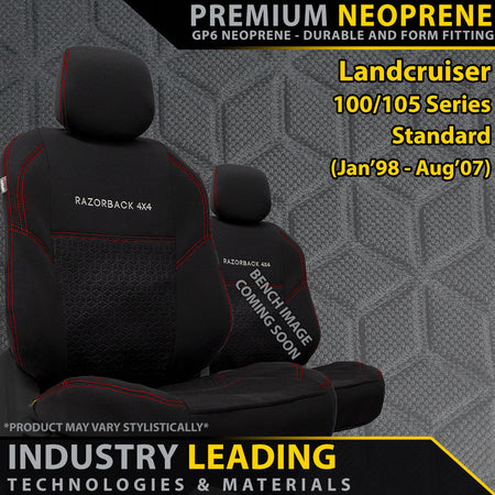Toyota Landcruiser 100/105 Series Standard - Premium Neoprene 2x Front Row Seat Covers (Made to Order)-Razorback 4x4