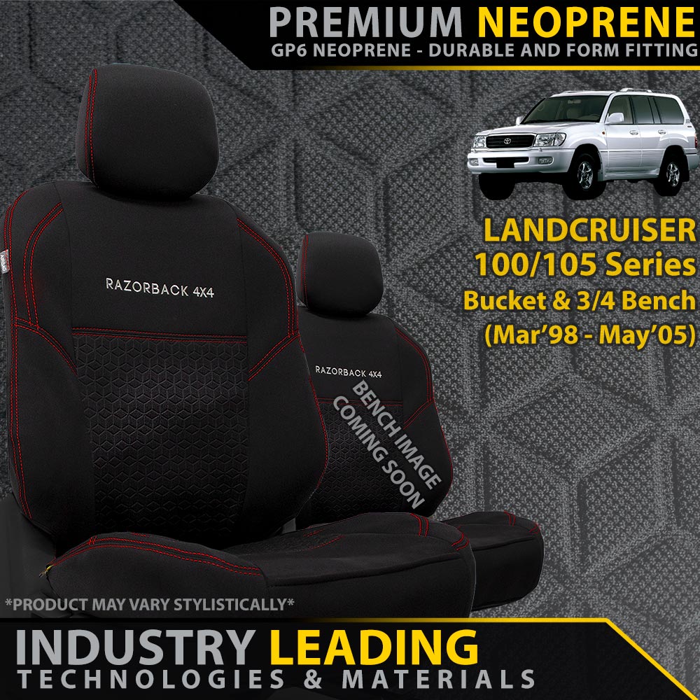 Toyota Landcruiser 100/105 Series Standard Premium Neoprene Bucket & 3/4 Bench Seat Covers (Made to Order)