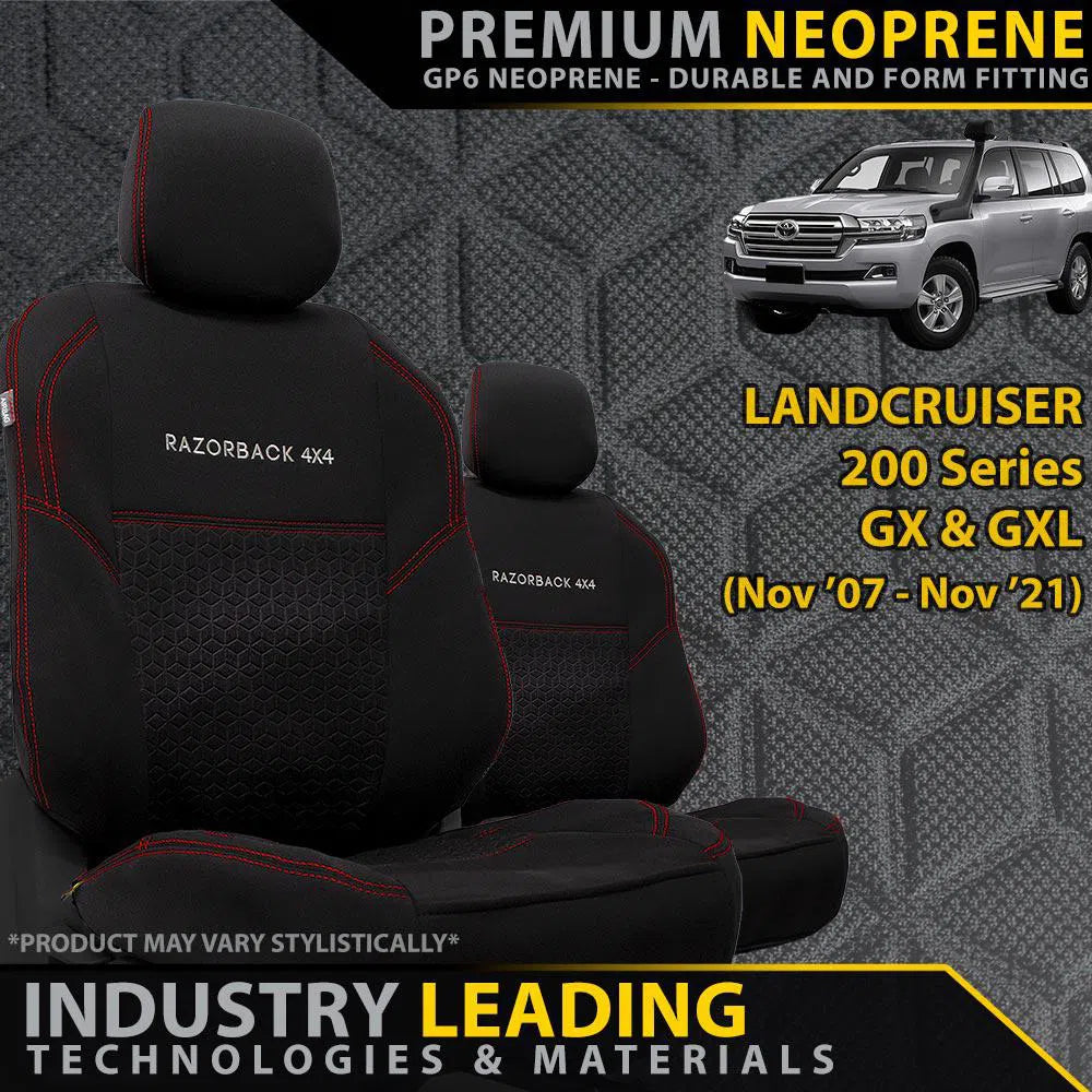 Toyota Landcruiser 200 Series GX/GXL Premium Neoprene 2x Front Seat Covers (Available)-Razorback 4x4