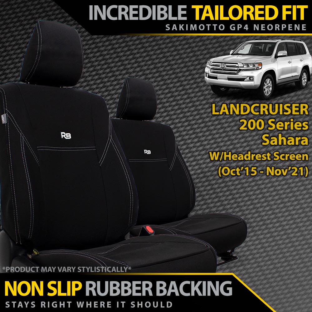 Toyota Landcruiser 200 Series Sahara W/Headrest Screen Neoprene 2x Front Seat Covers (Made to Order)-Razorback 4x4