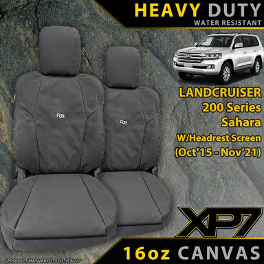 Toyota Landcruiser 200 Series Sahara W/Headrest Screen Heavy Duty XP7 Canvas 2x Front Row Seat Covers (Made to Order)-Razorback 4x4