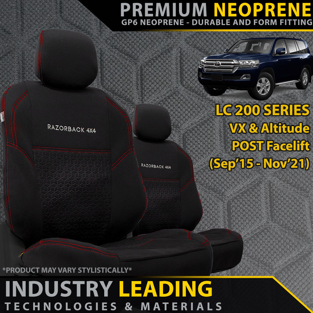 Toyota Landcruiser 200 Series VX/Altitude (09/2015+) Premium Neoprene 2x Front Seat Covers (Made to Order)-Razorback 4x4