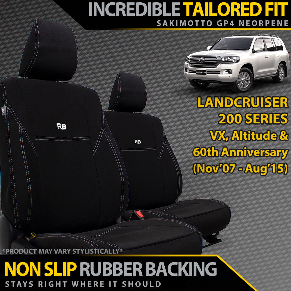 Toyota Landcruiser 200 Series VX/Altitude Neoprene 2x Front Seat Covers (Made to Order)-Razorback 4x4