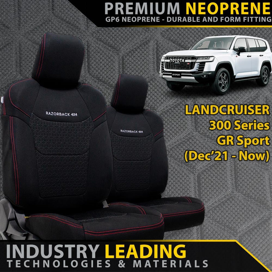 Toyota Landcruiser 300 Series GR Sport Premium Neoprene 2x Front Row Seat Covers (Made to Order)-Razorback 4x4