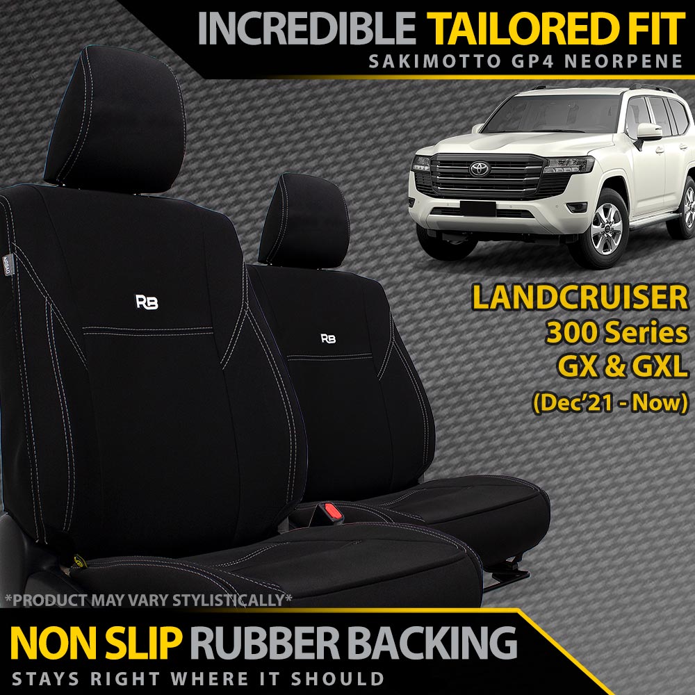 Toyota Landcruiser 300 Series GX & GXL Neoprene 2x Front Row Seat Covers (In Stock)-Razorback 4x4