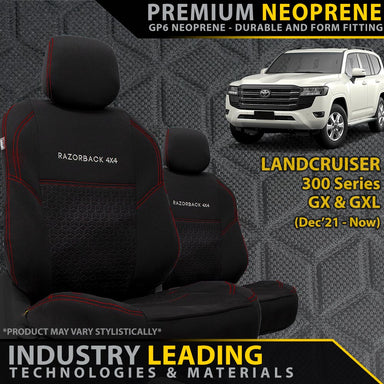 Toyota Landcruiser 300 Series GX & GXL Premium Neoprene 2x Front Row Seat Covers (Made to Order)-Razorback 4x4