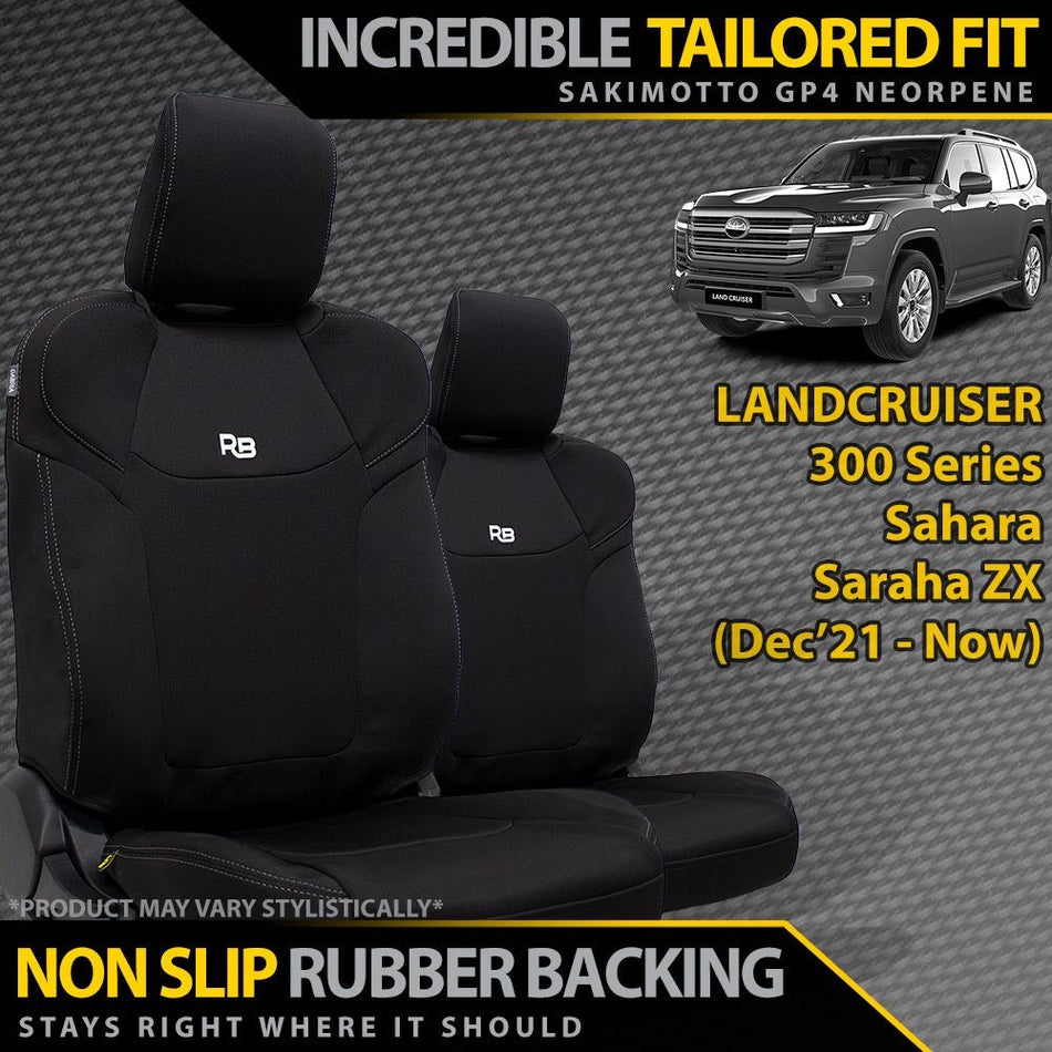 Toyota Landcruiser 300 Series Sahara/Sahara ZX Neoprene 2x Front Row Seat Covers (Made to Order)-Razorback 4x4