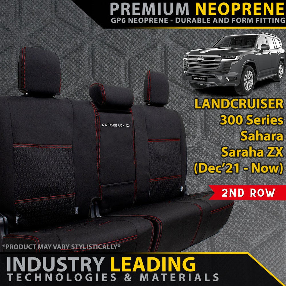Toyota Landcruiser 300 Series Sahara/Sahara ZX Premium Neoprene 2nd Row Seat Covers (Made to Order)-Razorback 4x4