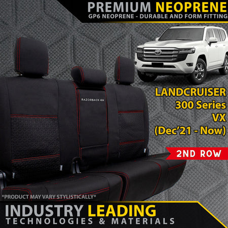 Toyota Landcruiser 300 Series VX Premium Neoprene 2nd Row Seat Covers (Made to Order)-Razorback 4x4