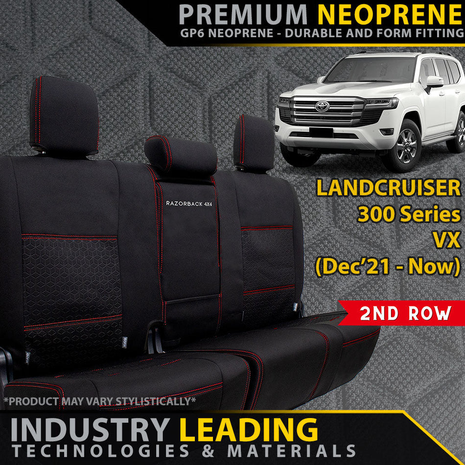 Toyota Landcruiser 300 Series VX Premium Neoprene 2nd Row Seat Covers (Made to Order)-Razorback 4x4