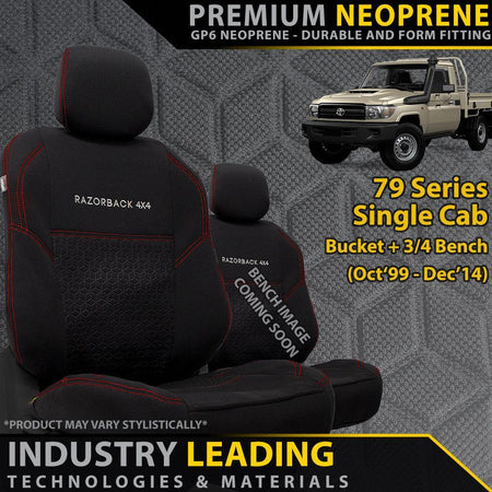 Toyota LC 79 Series Single Cab (Bucket + Bench) Premium Neoprene 2x Front Seat Covers (Made to Order)-Razorback 4x4