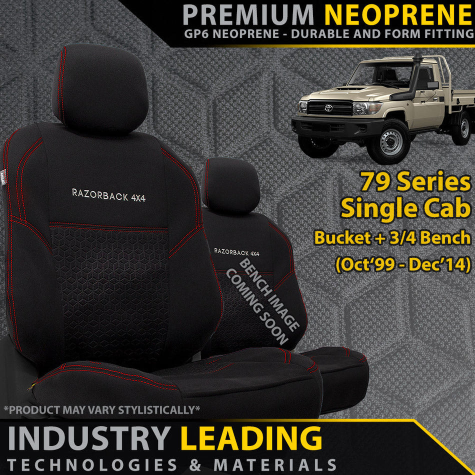 Toyota LC 79 Series Single Cab (Bucket + Bench) Premium Neoprene 2x Front Seat Covers (Made to Order)-Razorback 4x4